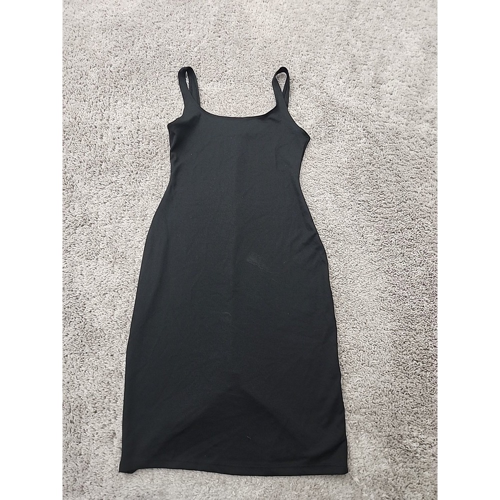 Pull&Bear Bodycon Slip Dress Womens M Black Tank Scoop Neck Split Back Midi